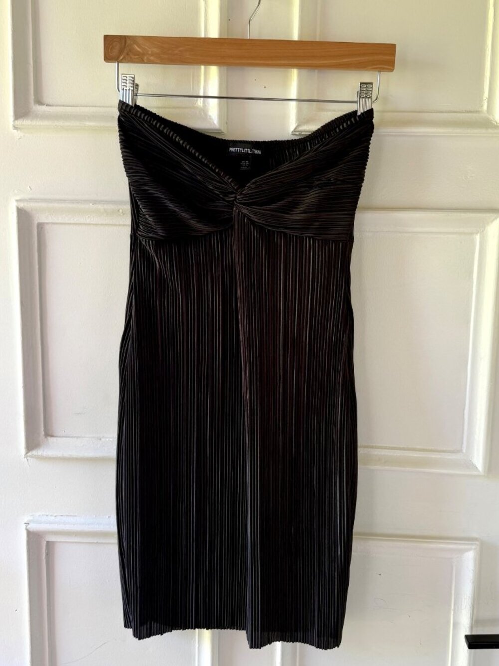 PrettyLittleThing Dress Size 6 Black Plisse Bandeau Bodycon Mini Glam - Picture 3 of 10